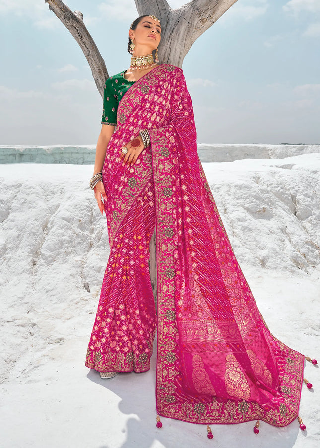 Pink Embroidered Wedding/Festive Saree