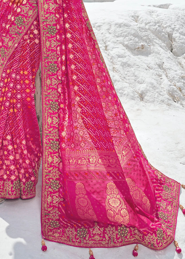 Pink Embroidered Wedding/Festive Saree