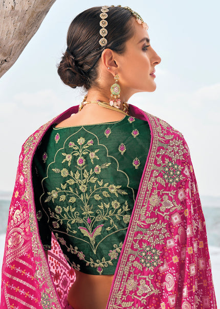 Pink Embroidered Wedding/Festive Saree