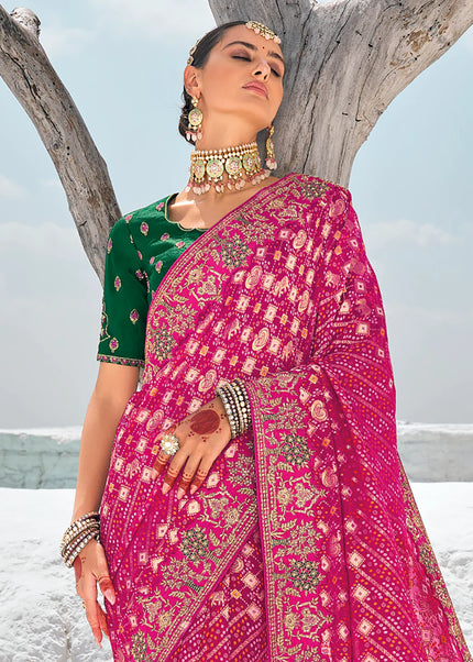 Pink Embroidered Wedding/Festive Saree