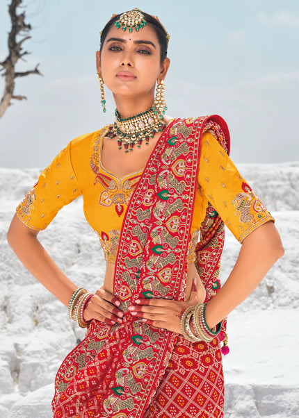 Red Embroidered Wedding/Festive Saree