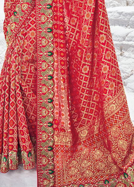 Red Embroidered Wedding/Festive Saree