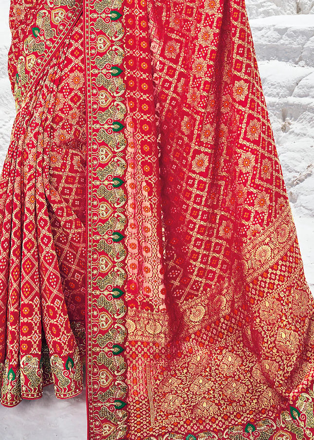 Red Embroidered Wedding/Festive Saree