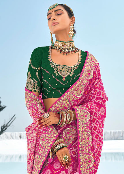 Pink Embroidered Wedding/Festive Saree