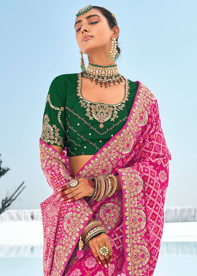 Pink Embroidered Wedding/Festive Saree