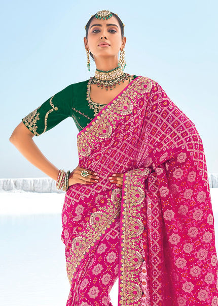 Pink Embroidered Wedding/Festive Saree