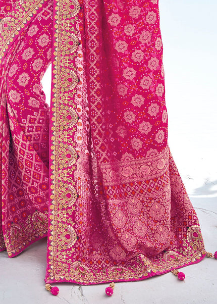 Pink Embroidered Wedding/Festive Saree