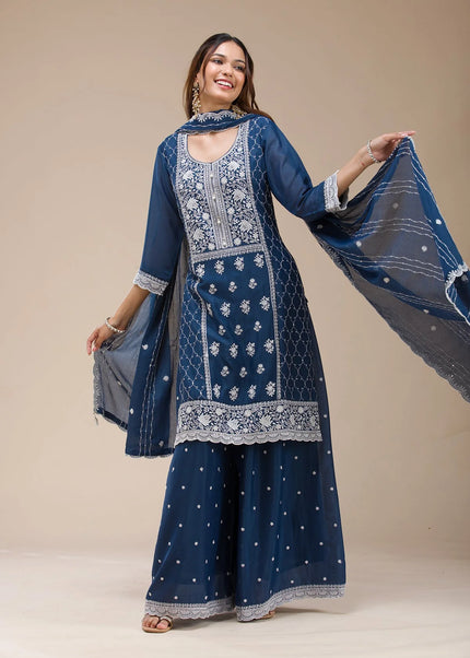 Sequins Embroidered Sharara Suit