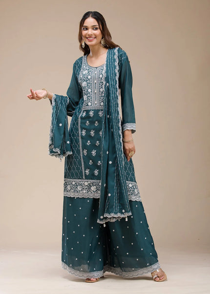 Sequins Embroidered Sharara Suit