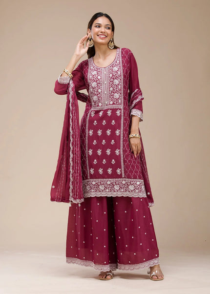 Sequins Embroidered Sharara Suit
