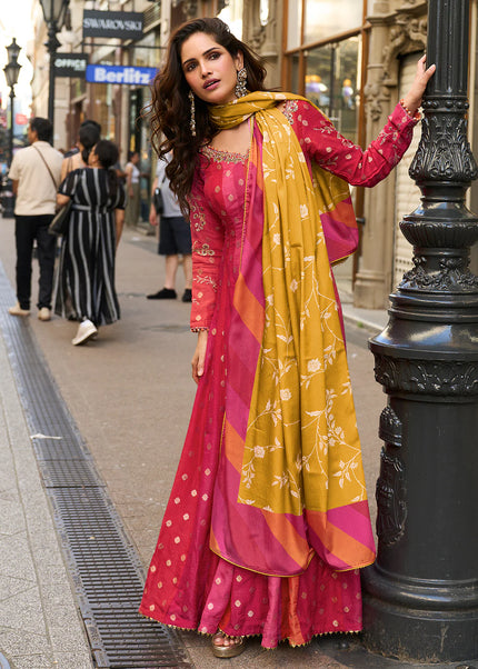 Pink Printed and Embroidered Anarkali Gown