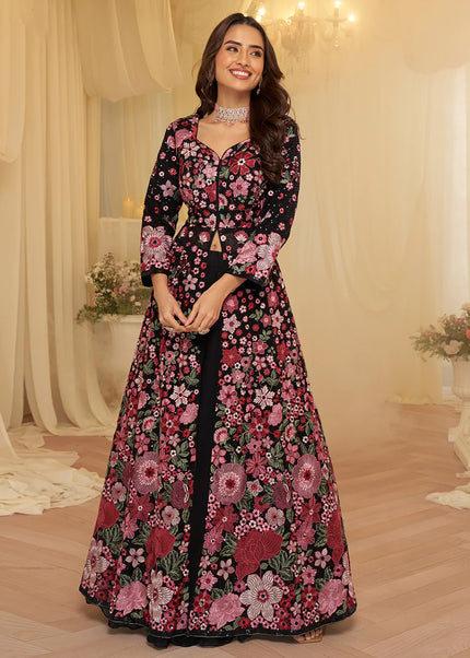 Black Embroidered Lehenga Anarkali