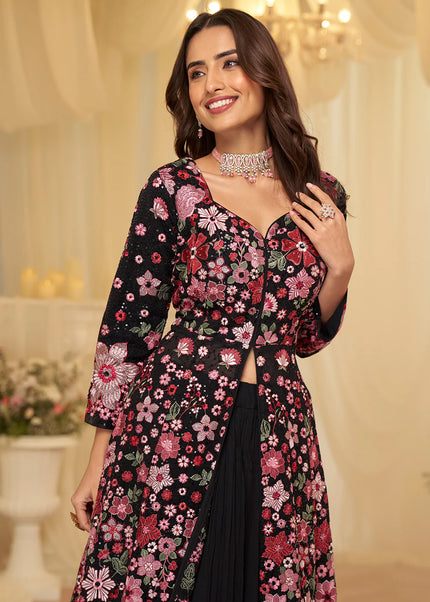 Black Embroidered Lehenga Anarkali