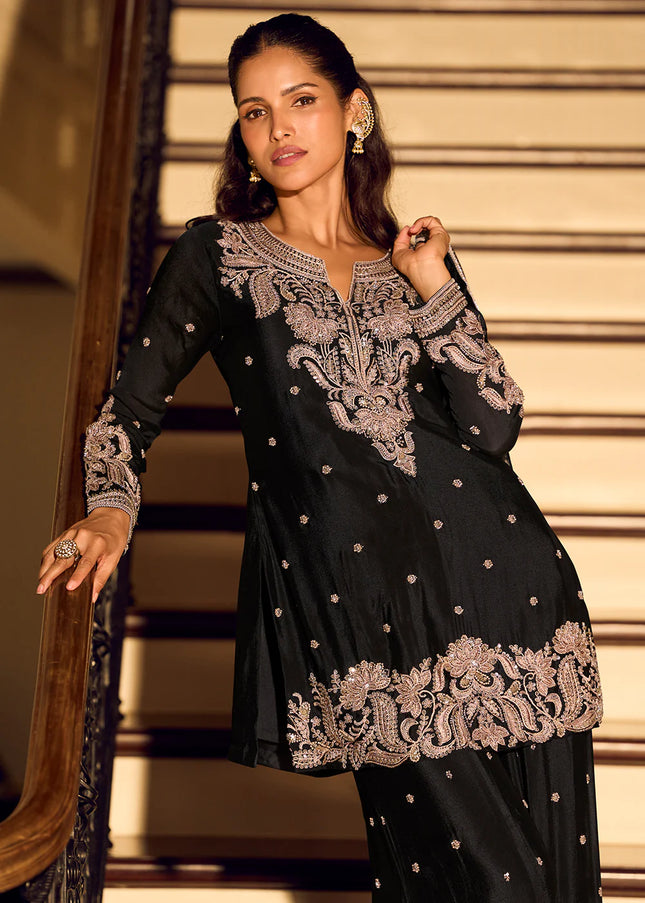 Black Embroidered Sharara Suit