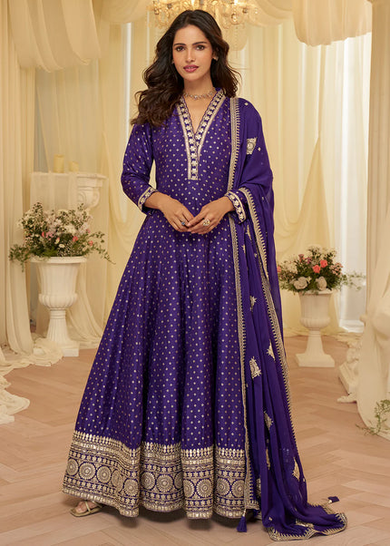 Violet Embroidered Anarkali Gown