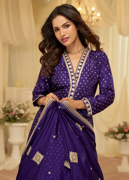 Violet Embroidered Anarkali Gown