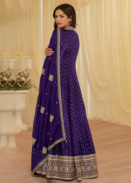 Violet Embroidered Anarkali Gown