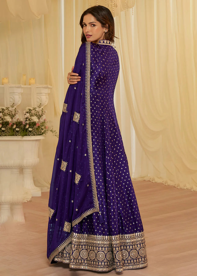 Violet Embroidered Anarkali Gown