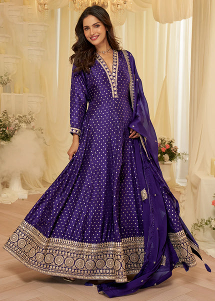 Violet Embroidered Anarkali Gown