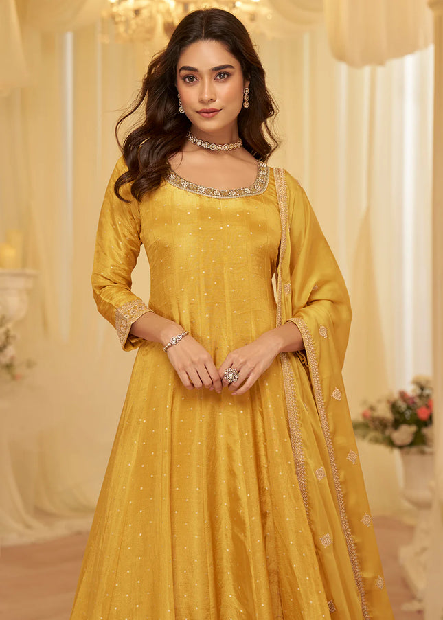 Yellow Embroidered Anarkali Gown