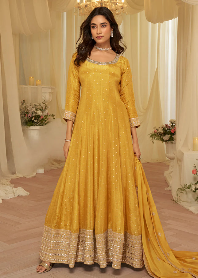 Yellow Embroidered Anarkali Gown