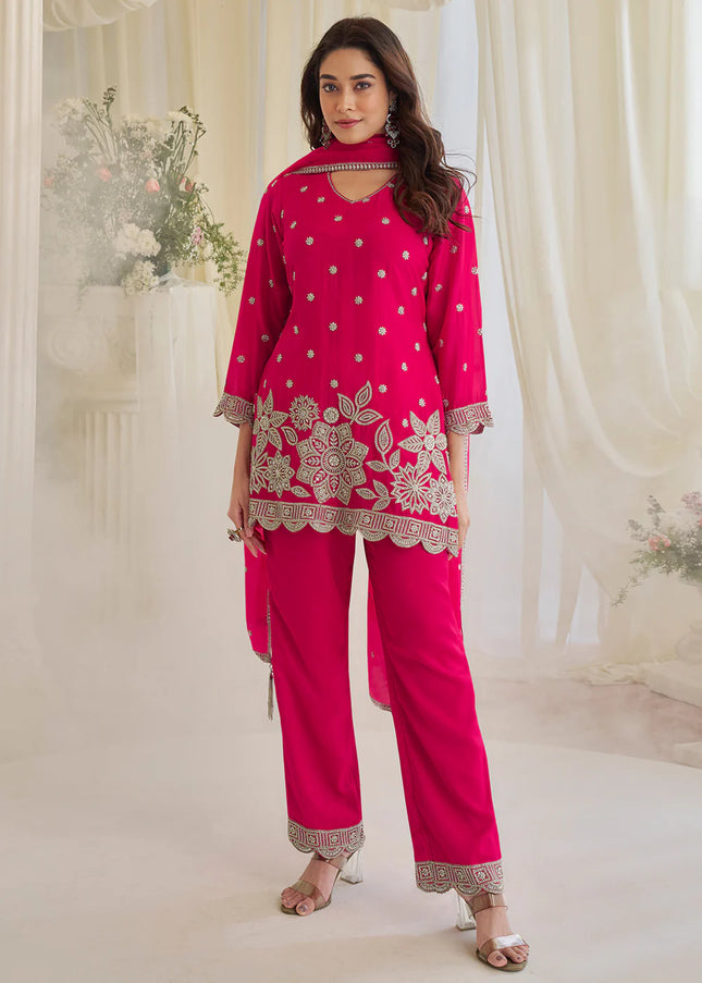 Pink Embroidered Pant Style Suit