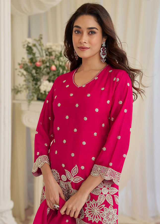 Pink Embroidered Pant Style Suit