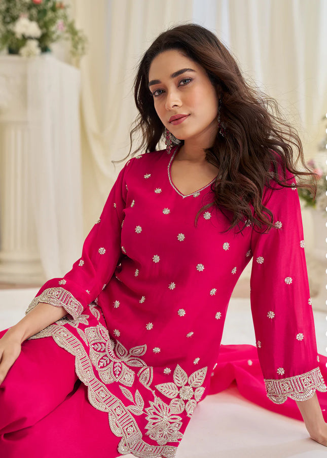 Pink Embroidered Pant Style Suit