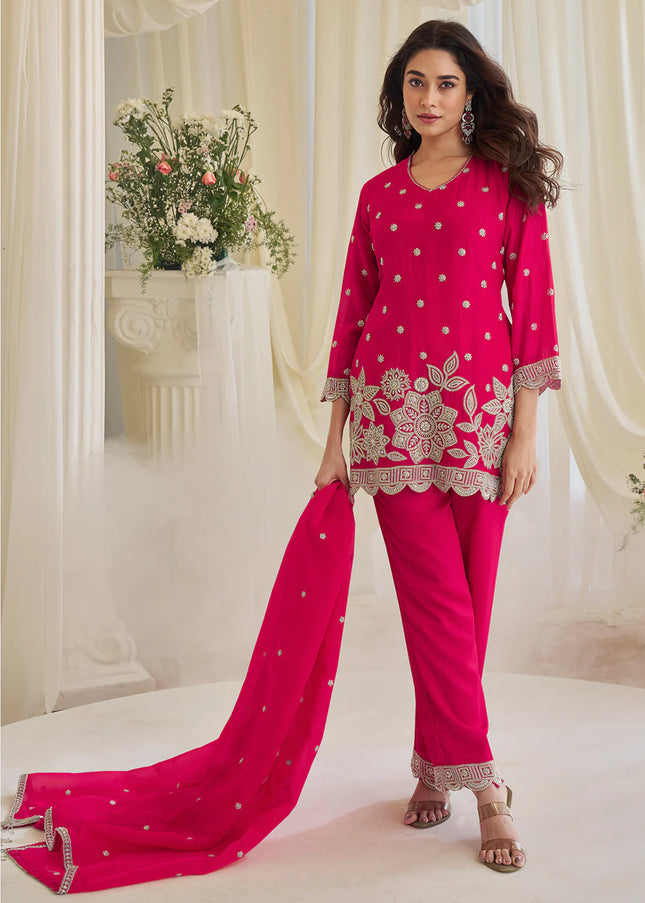 Pink Embroidered Pant Style Suit