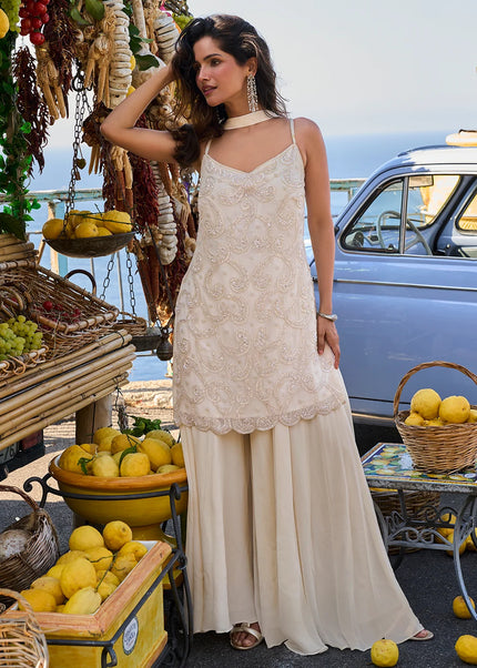 Offwhite Embroidered Sharara Suit