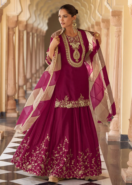 Purple Embroidered Sharara Suit