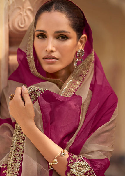 Purple Embroidered Sharara Suit