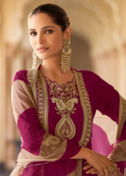 Purple Embroidered Sharara Suit