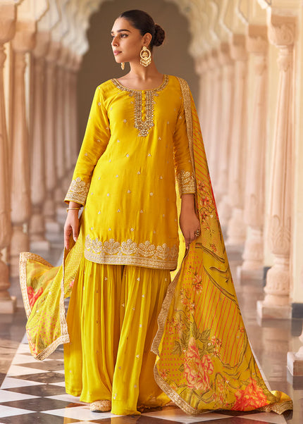 Yellow Embroidered Gharara Suit