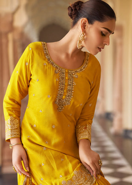 Yellow Embroidered Gharara Suit