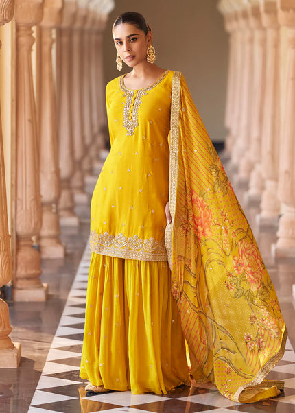 Yellow Embroidered Gharara Suit