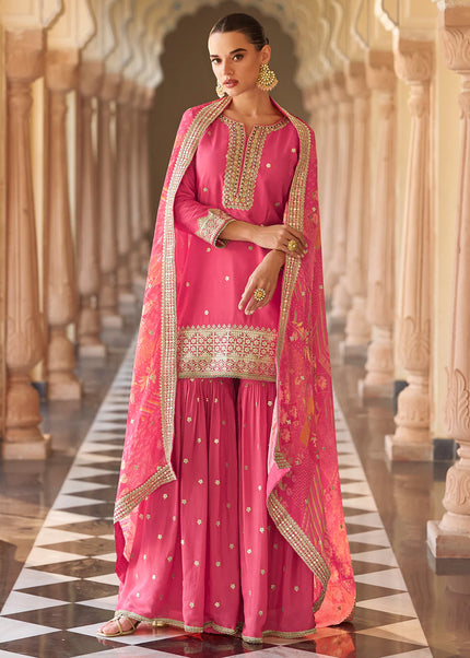 Pink Embroidered Gharara Suit