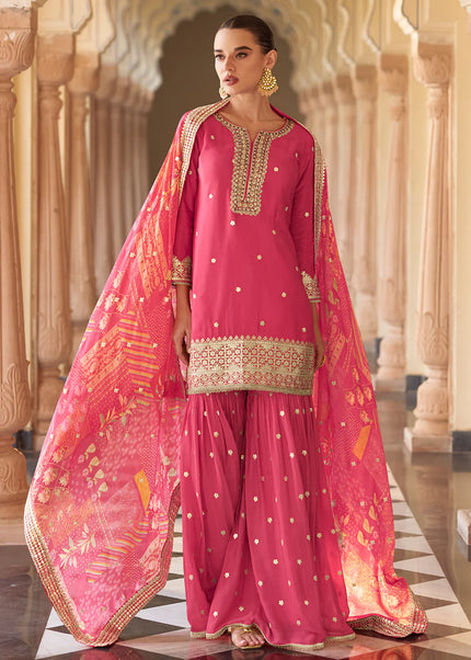 Pink Embroidered Gharara Suit