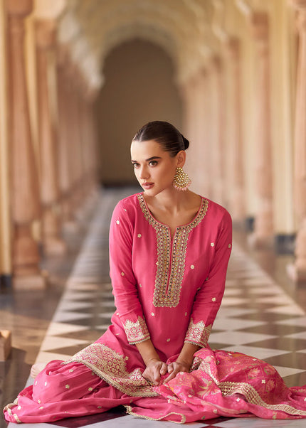 Pink Embroidered Gharara Suit