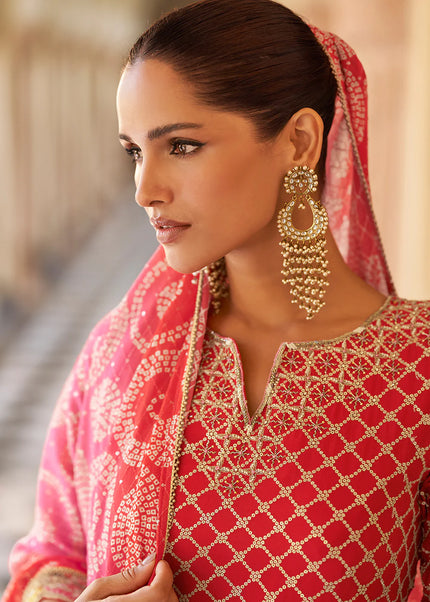 Red Embroidered Gharara Suit
