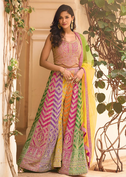 Pink Multicolor Embroidered Palazzo Suit