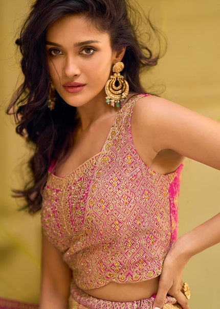 Pink Multicolor Embroidered Palazzo Suit