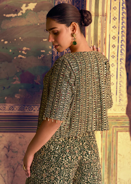 Green Embroidered Jacket Style Sharara Suit