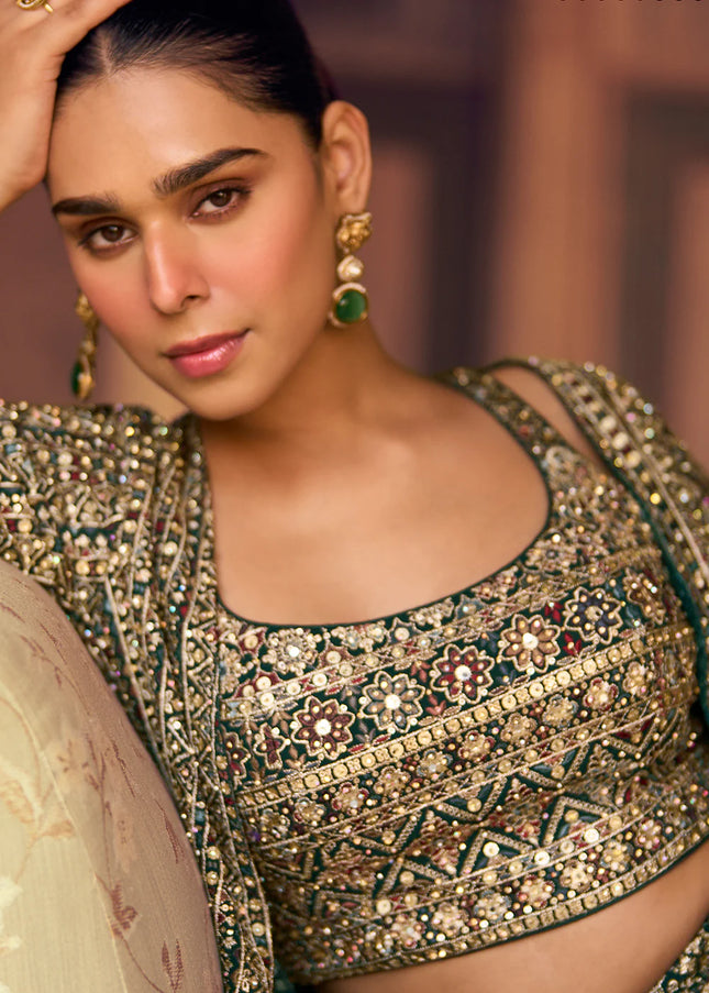 Green Embroidered Jacket Style Sharara Suit