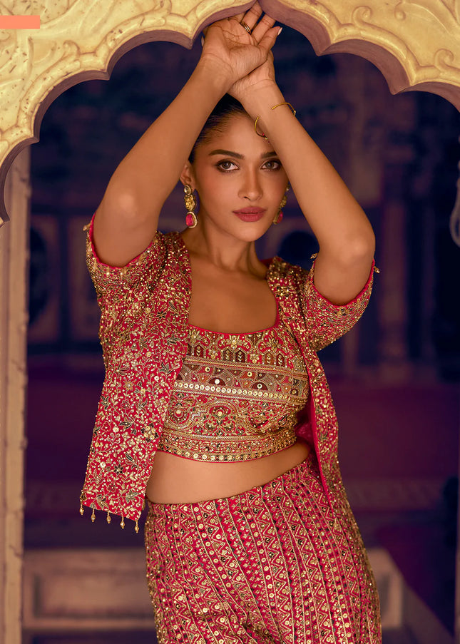 Pink Embroidered Jacket Style Sharara Suit