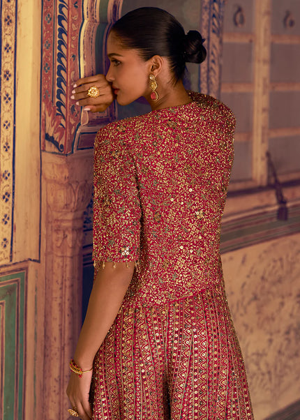 Pink Embroidered Jacket Style Sharara Suit