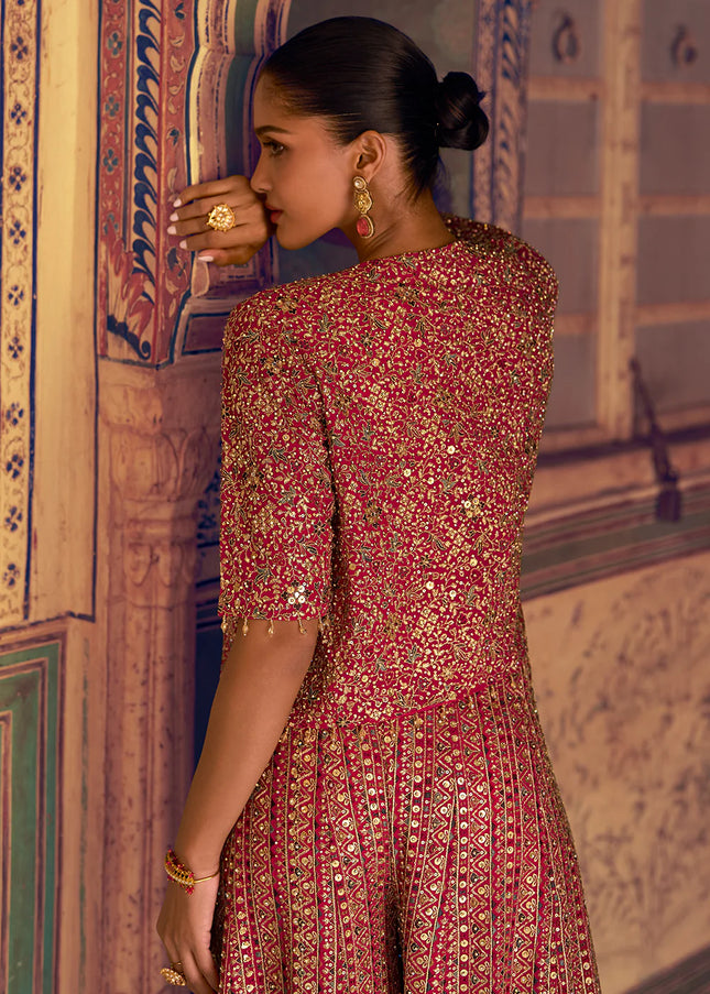 Pink Embroidered Jacket Style Sharara Suit