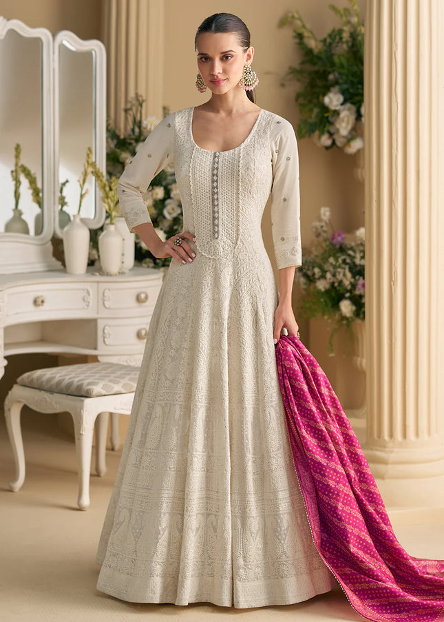 Offwhite Embroidered Anarkali Gown