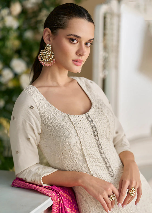 Offwhite Embroidered Anarkali Gown