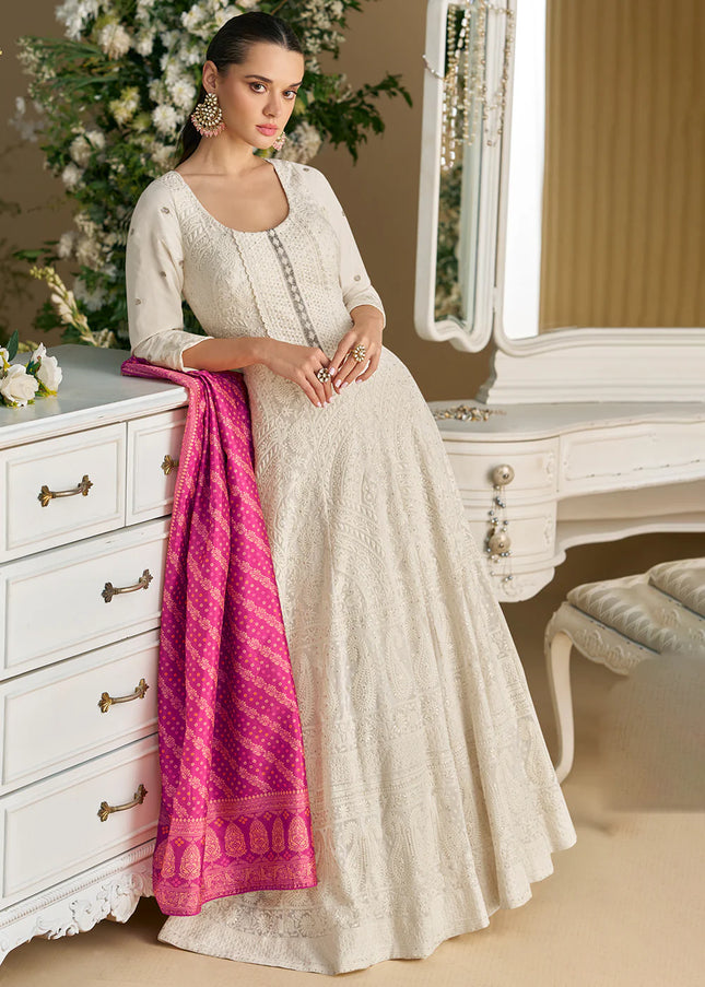 Offwhite Embroidered Anarkali Gown